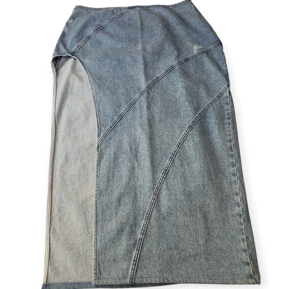 Fashion Nova Distructed Denim Slit Baddie Maxi Skirt Size 1X